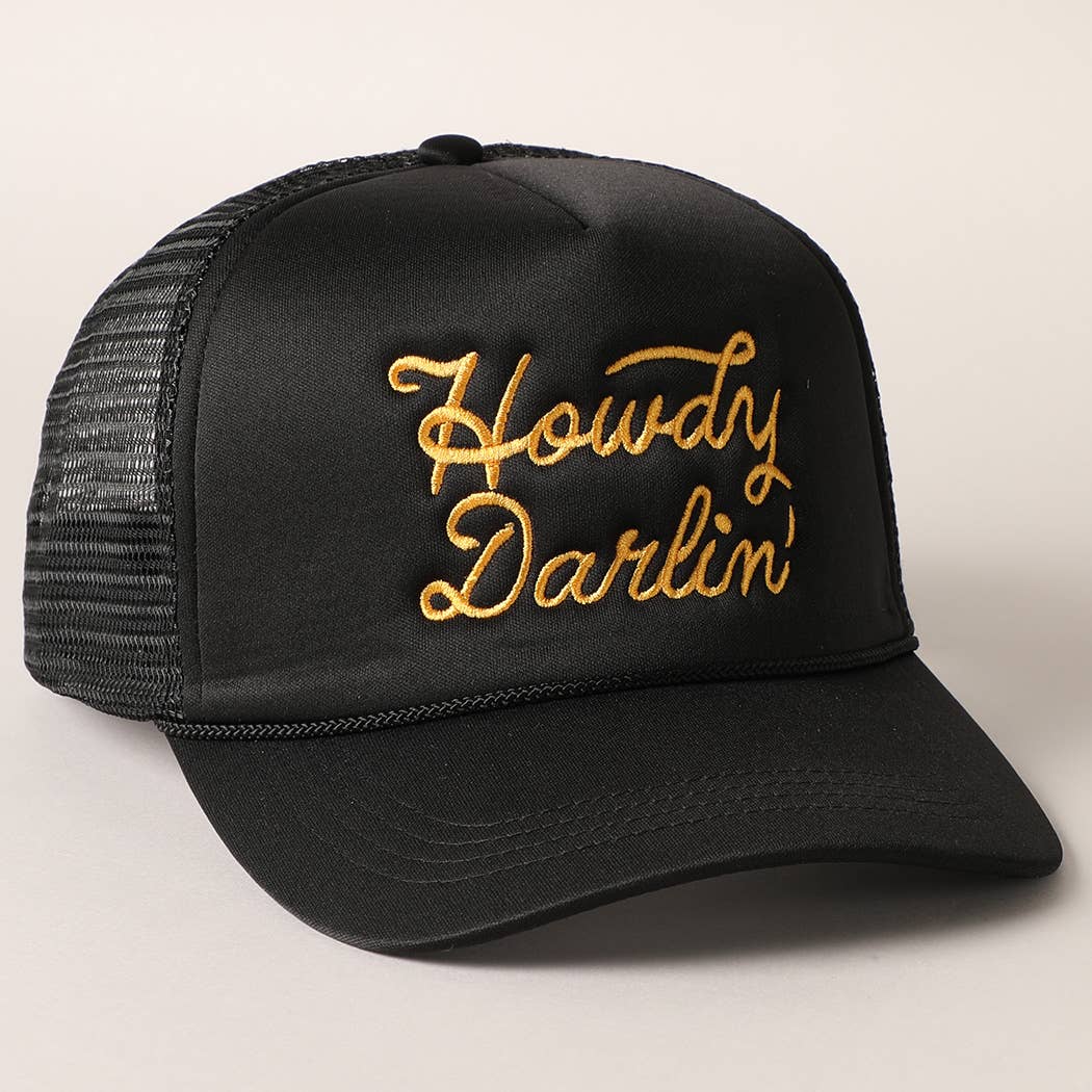 Howdy Darlin' Embroidered Mesh Back Trucker Cap | Stuffology Boutique-Hats-Fashion City-Stuffology - Where Vintage Meets Modern, A Boutique for Real Women in Crosbyton, TX