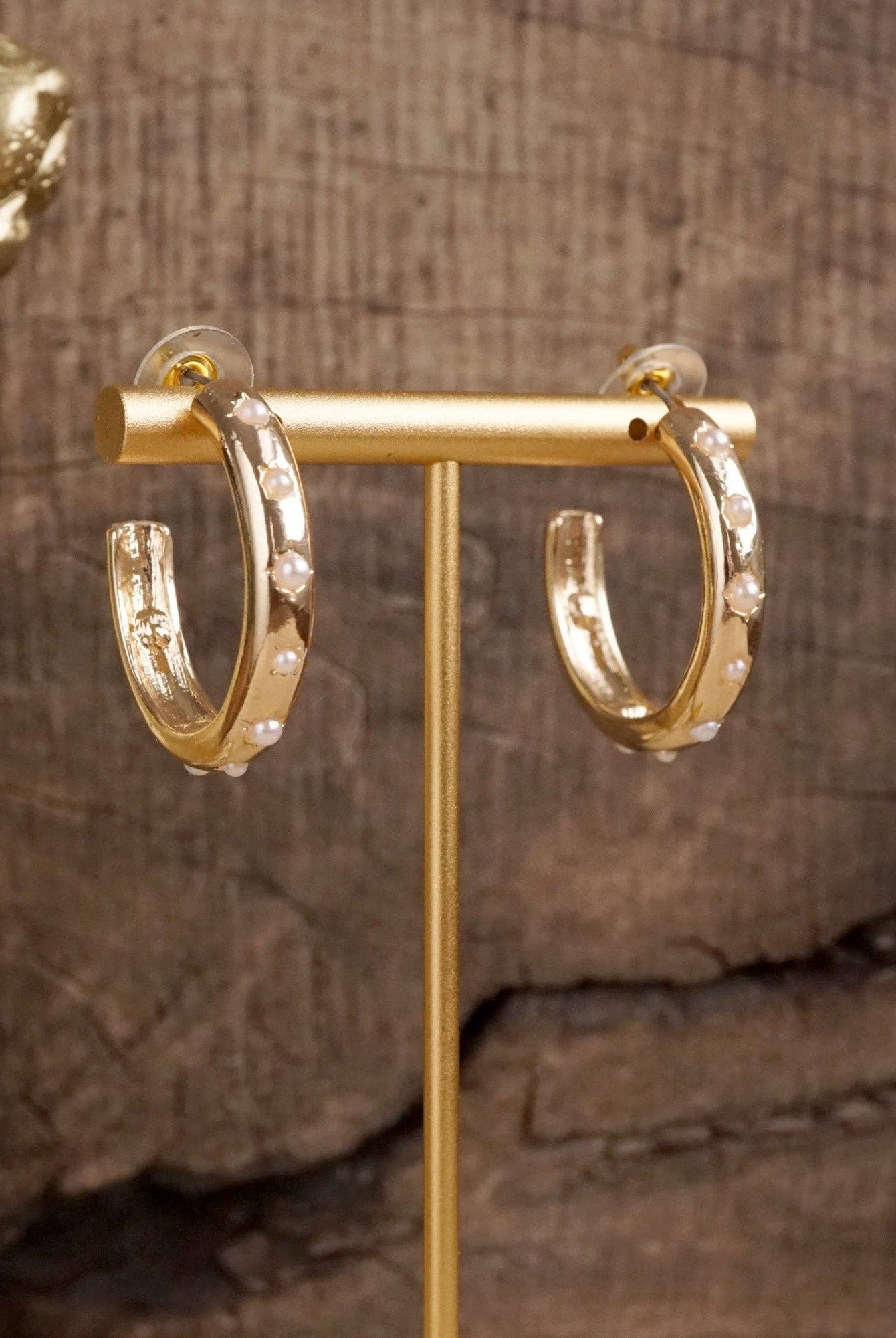 Classic Bubble Hoops – Gold with Crystal, Pearl, or Turquoise-Earrings-PennyLine inc-Stuffology - Where Vintage Meets Modern, A Boutique for Real Women in Crosbyton, TX