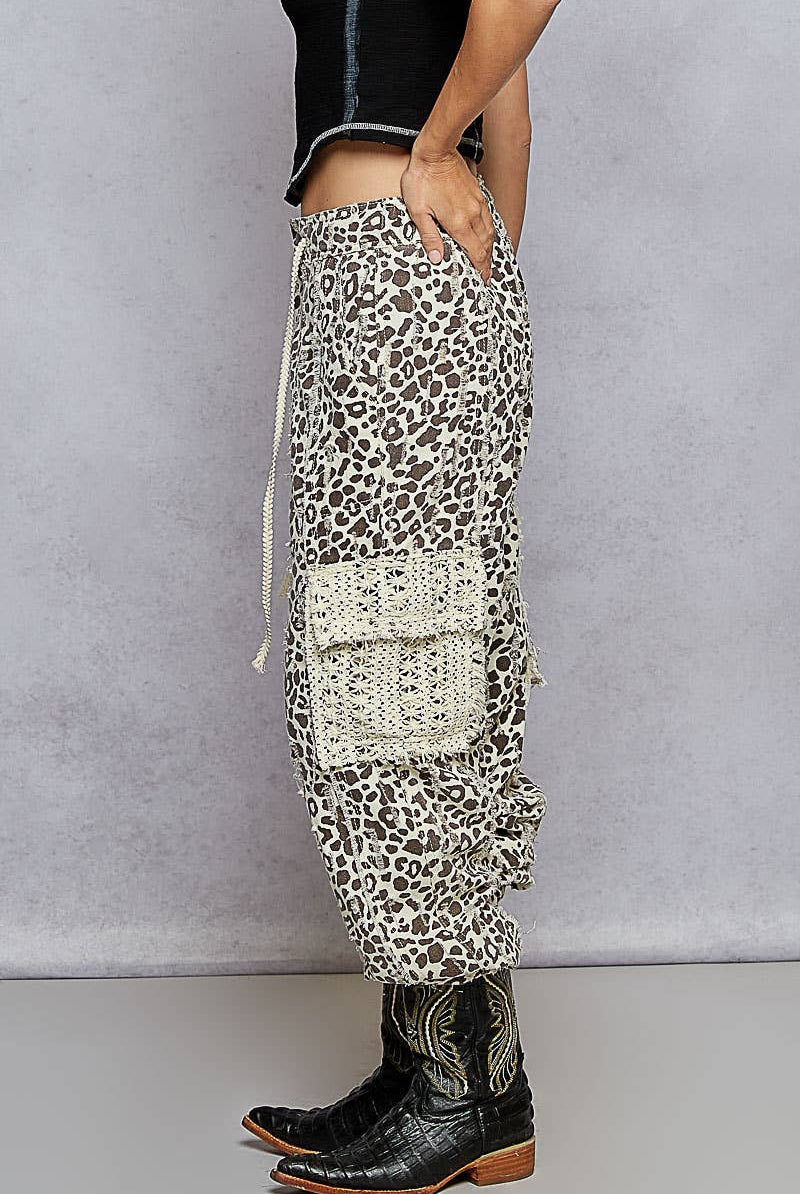 POL Clothing Leopard Tie Waistband Cargo Pockets Joggers-pants-Pol Clothing-Stuffology - Where Vintage Meets Modern, A Boutique for Real Women in Crosbyton, TX