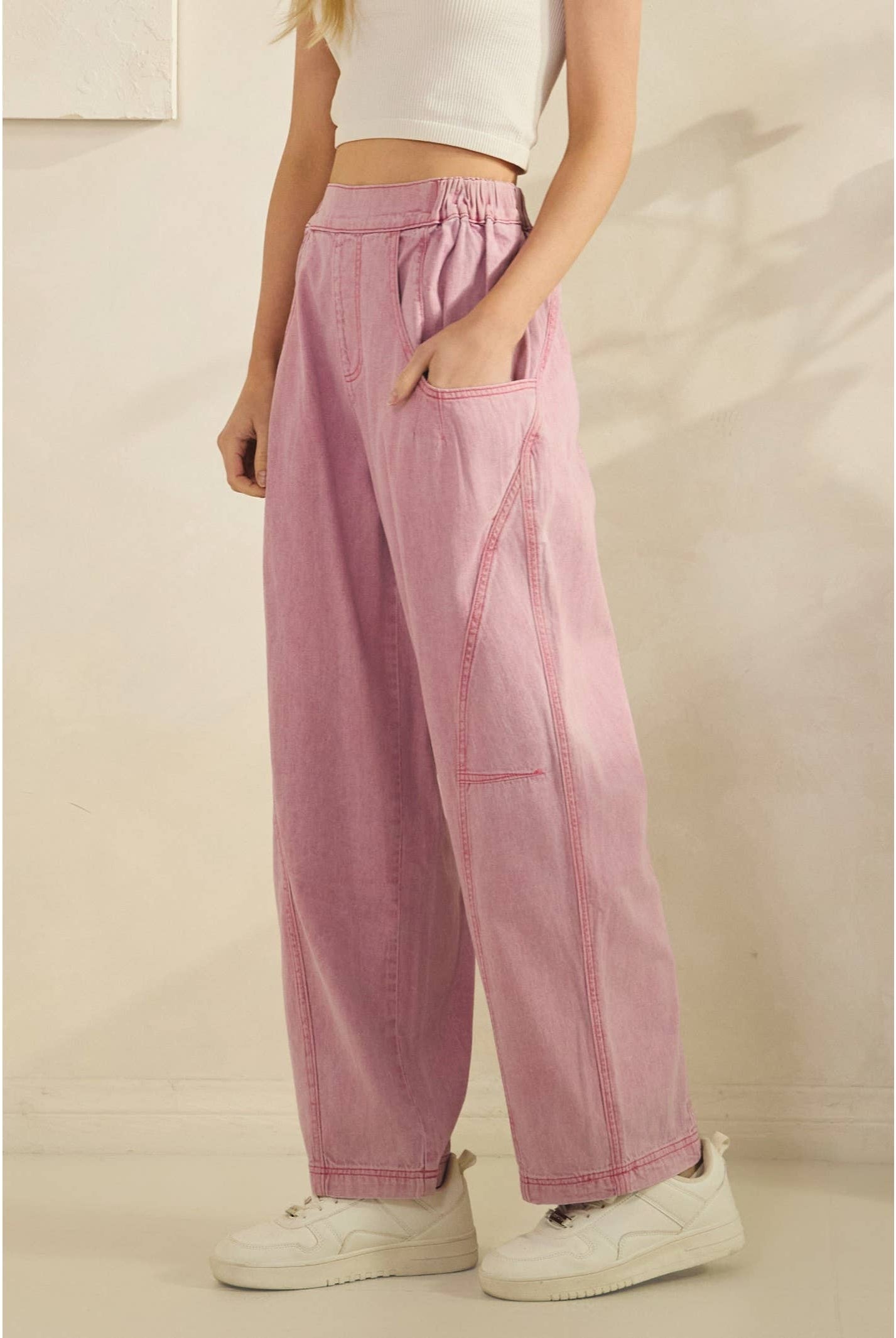 Acid Wash Wide Leg Pink Denim Pants-Pants-Sage + Fig-Stuffology - Where Vintage Meets Modern, A Boutique for Real Women in Crosbyton, TX