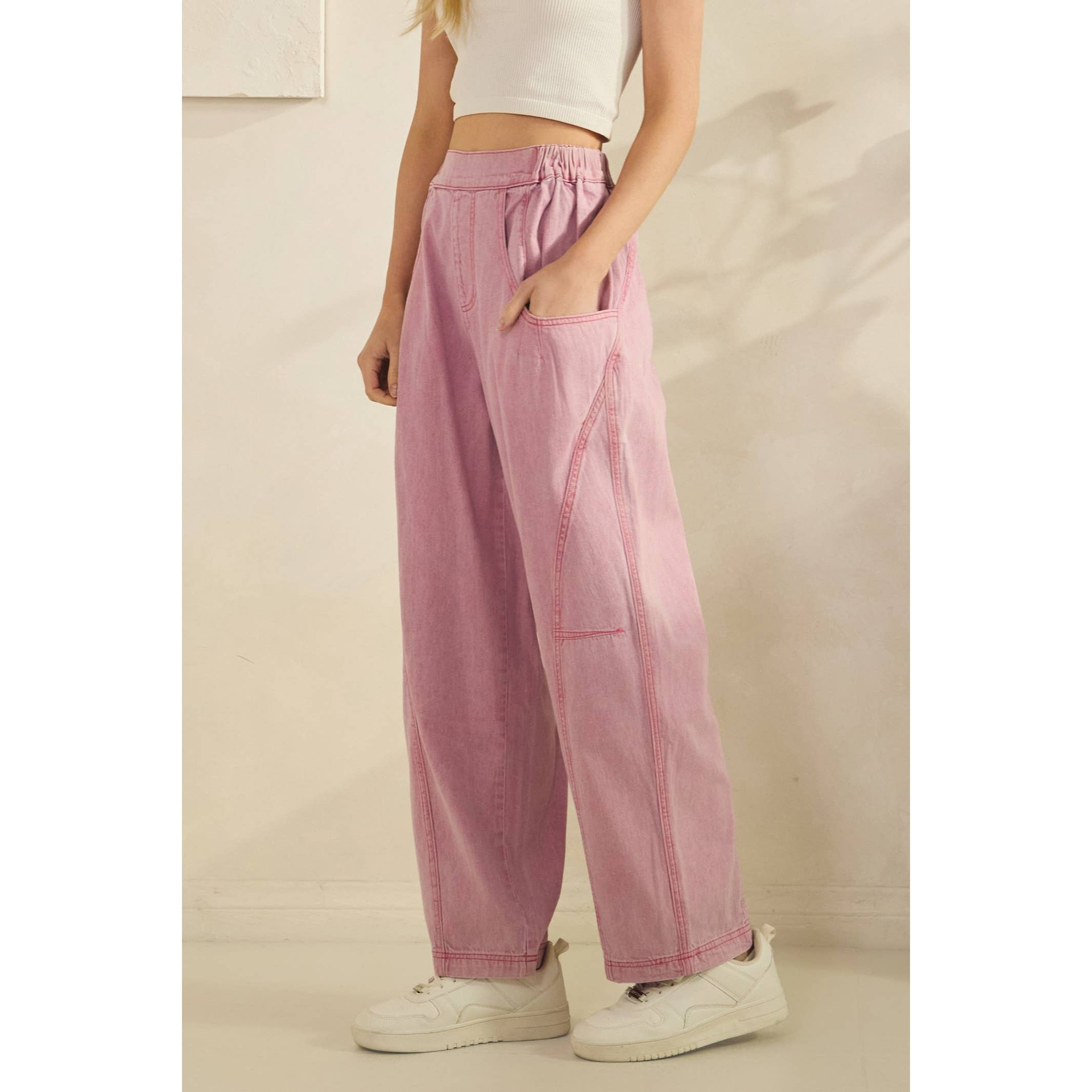 Acid Wash Wide Leg Pink Denim Pants-Pants-Sage + Fig-Stuffology - Where Vintage Meets Modern, A Boutique for Real Women in Crosbyton, TX