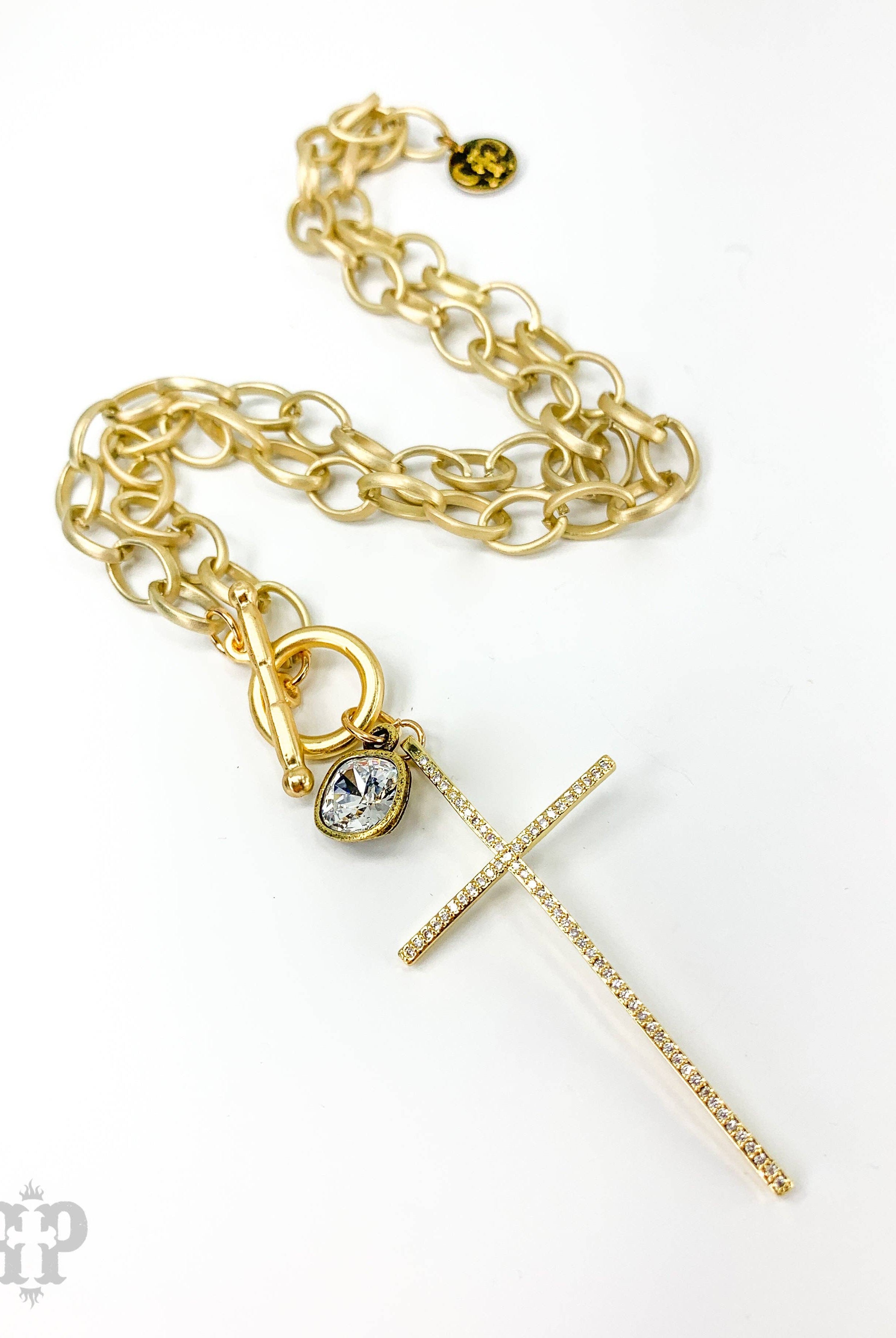 Pave rhinestone cross pendant necklace, Austrian crystal-Necklaces-Pink Panache Brands-Stuffology - Where Vintage Meets Modern, A Boutique for Real Women in Crosbyton, TX