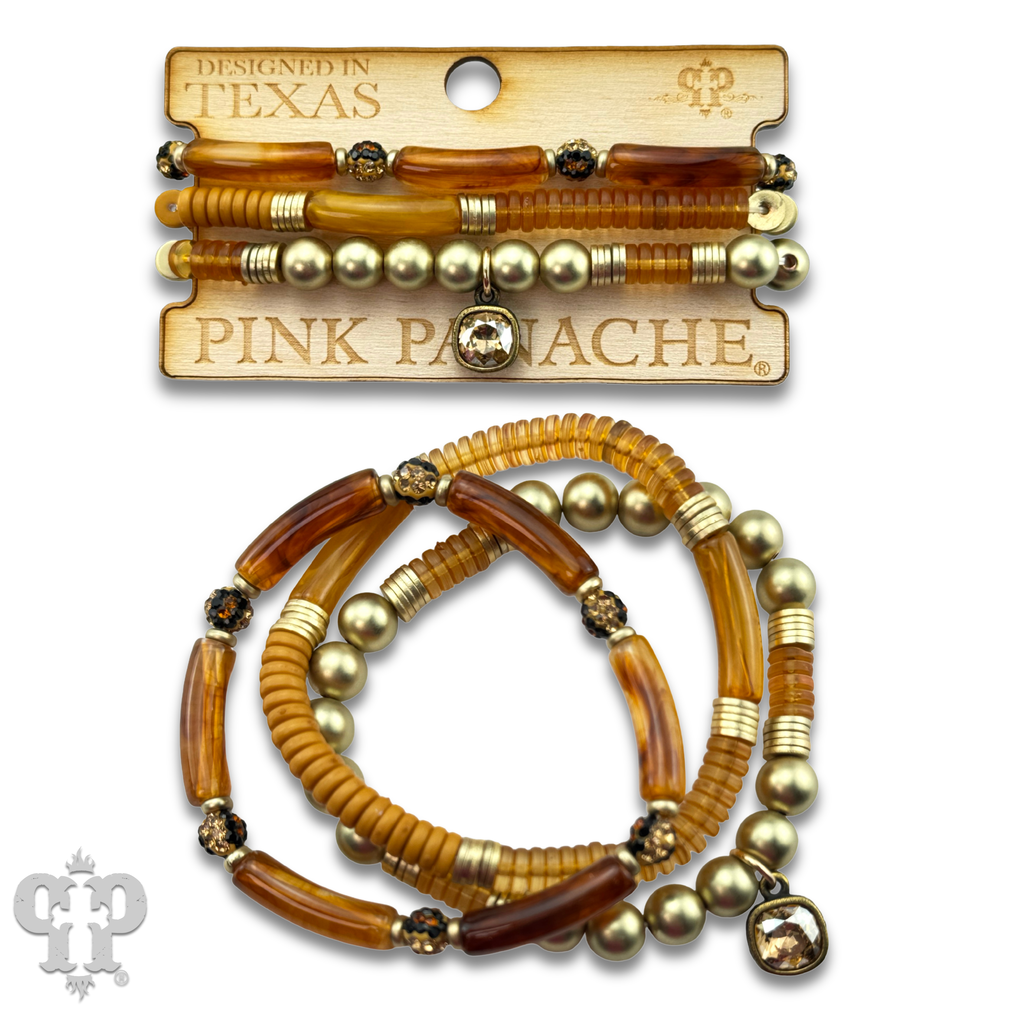 Golden brown bead bracelet set, Austrian crystal-Bracelets-Pink Panache Brands-Stuffology - Where Vintage Meets Modern, A Boutique for Real Women in Crosbyton, TX