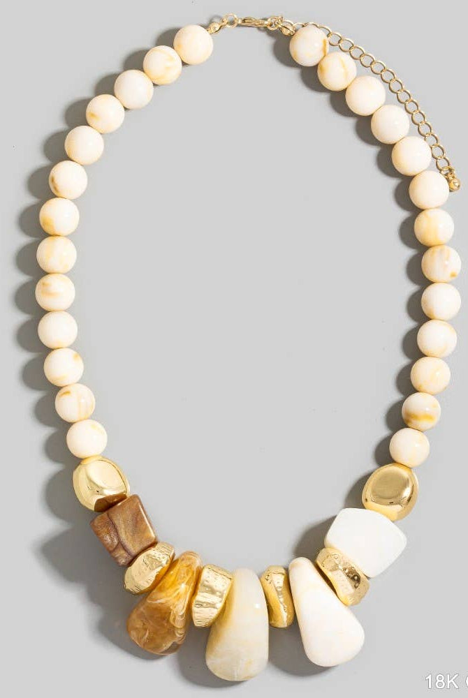 Gold Dipped Acrylic Chunky Beaded Statement Necklace-The Looks by Fame Accessories-Stuffology - Where Vintage Meets Modern, A Boutique for Real Women in Crosbyton, TX