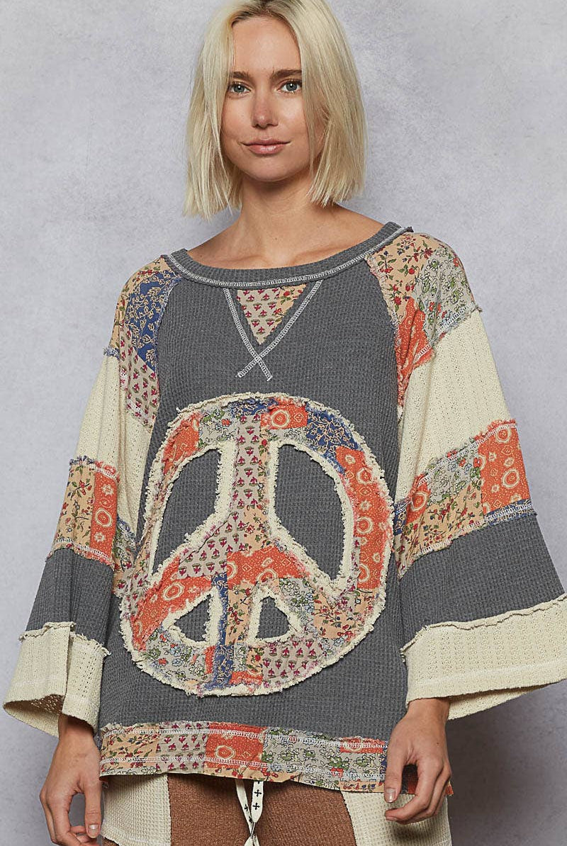 POL Clothing - Peace Sign Top-Pullover Top-Pol Clothing-Stuffology - Where Vintage Meets Modern, A Boutique for Real Women in Crosbyton, TX