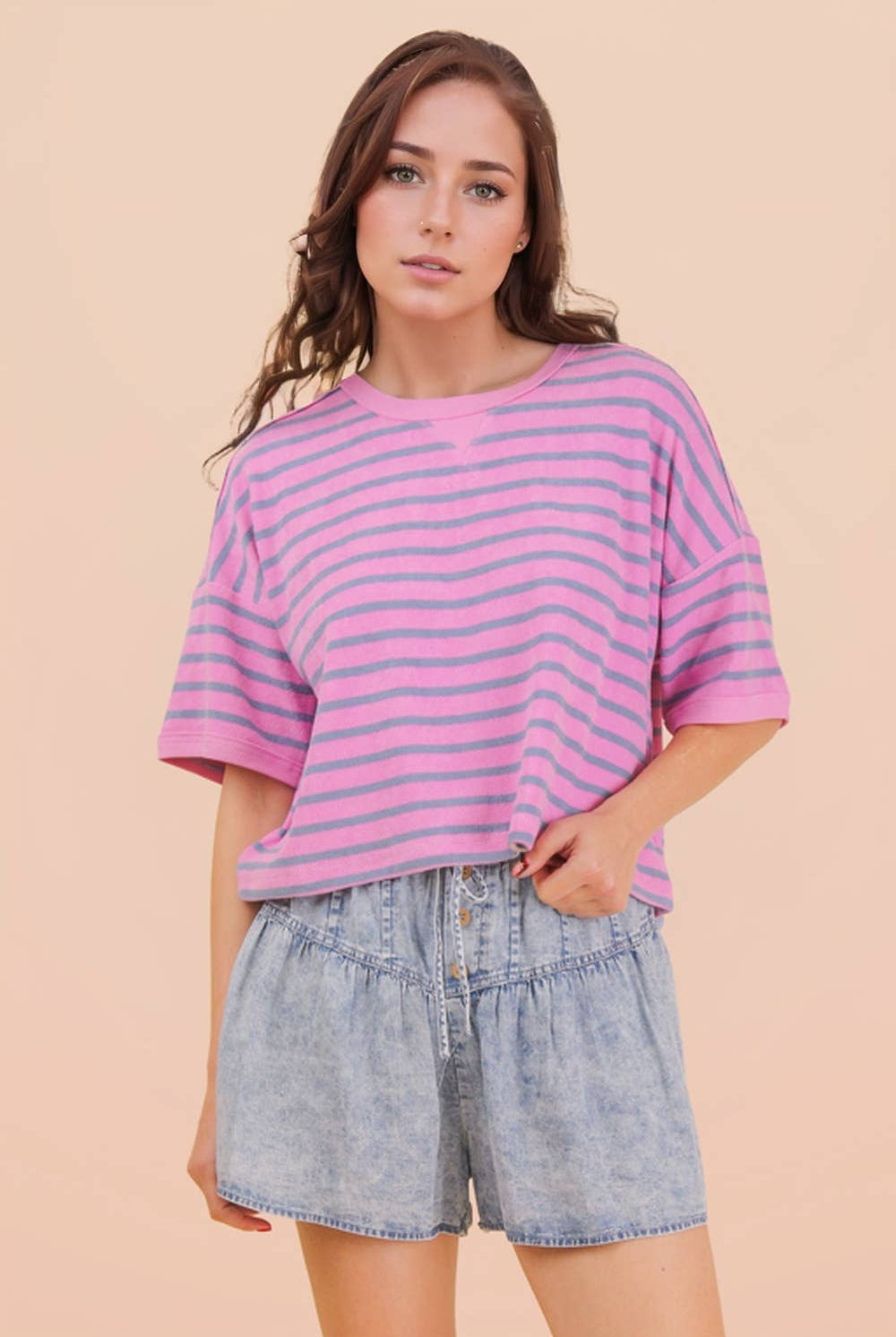 Oversized Stripe Casual Comfy Knit Top-TOP-VERY J-Stuffology - Where Vintage Meets Modern, A Boutique for Real Women in Crosbyton, TX