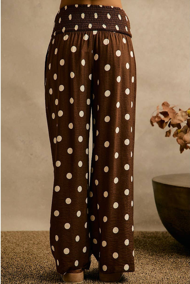 POLKA DOT CREPE SMOCKED POCKET WIDE LEG PANTS-So Me-Stuffology - Where Vintage Meets Modern, A Boutique for Real Women in Crosbyton, TX
