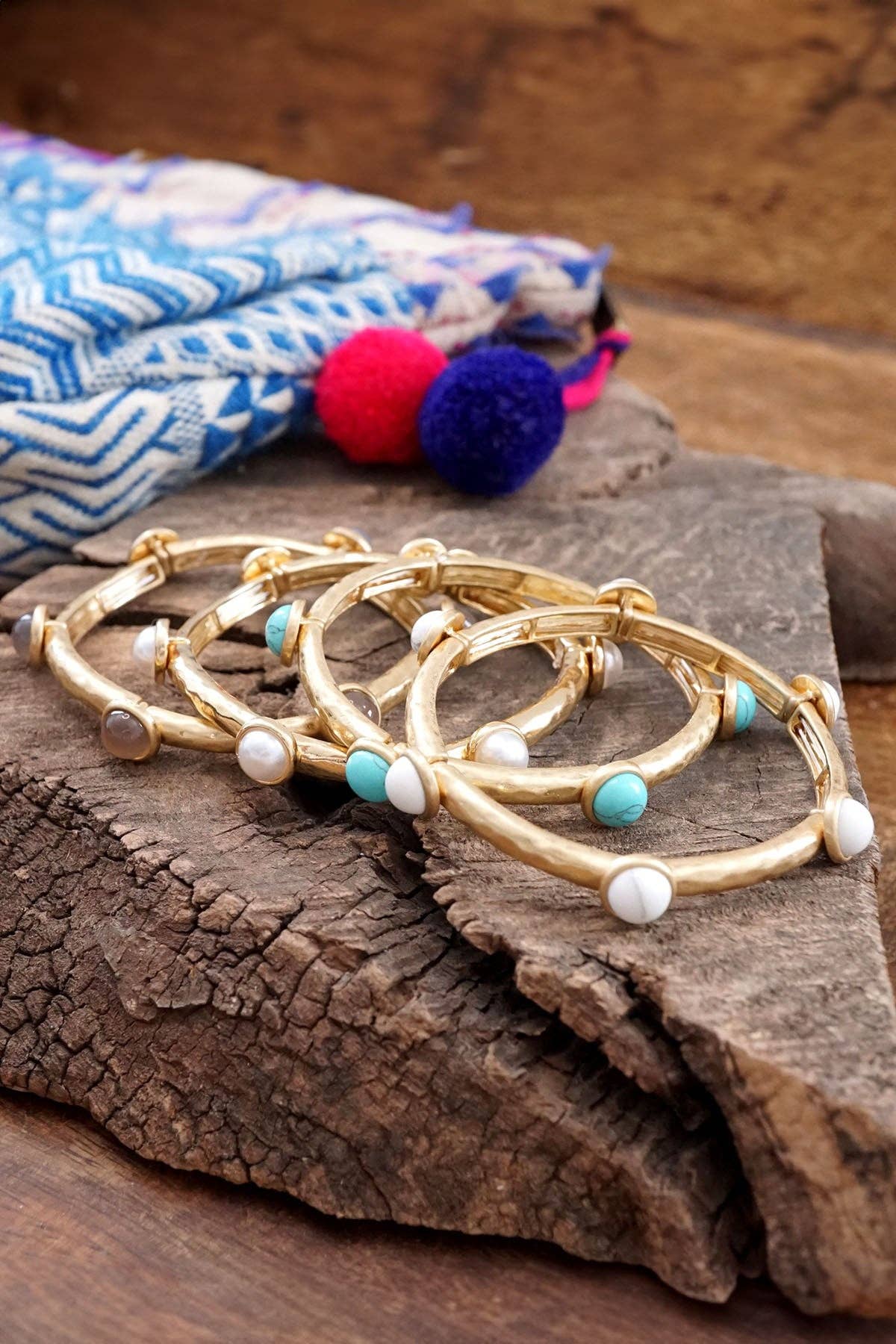 Jeweled Golden Bangle with semi precious stone dots-Bracelets-PennyLine inc-Stuffology - Where Vintage Meets Modern, A Boutique for Real Women in Crosbyton, TX