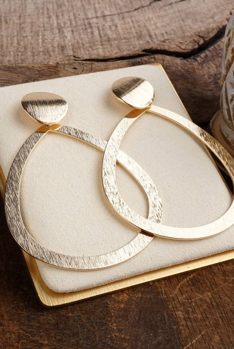 Teardrop Shape Statement Earrings – Gold Tone-PennyLine inc-Stuffology - Where Vintage Meets Modern, A Boutique for Real Women in Crosbyton, TX