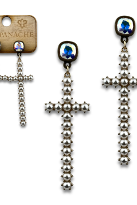 Pearl cross earring with Austrian crystal-Earrings-Pink Panache Brands-Stuffology - Where Vintage Meets Modern, A Boutique for Real Women in Crosbyton, TX