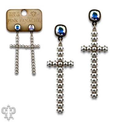 Pearl cross earring with Austrian crystal-Earrings-Pink Panache Brands-Stuffology - Where Vintage Meets Modern, A Boutique for Real Women in Crosbyton, TX