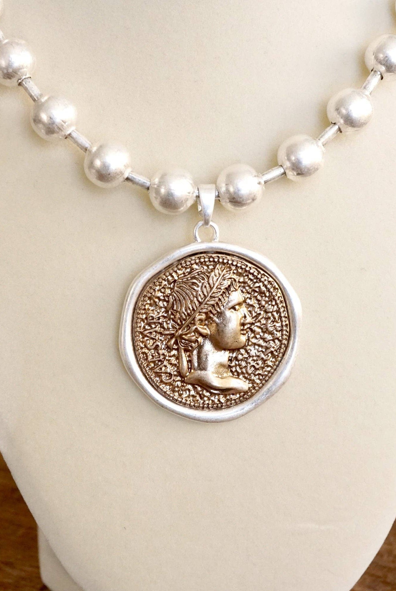 Coin Chunky Ball Chain Statement Necklace – Gold and Silver Tone-Necklaces-PennyLine inc-Stuffology - Where Vintage Meets Modern, A Boutique for Real Women in Crosbyton, TX