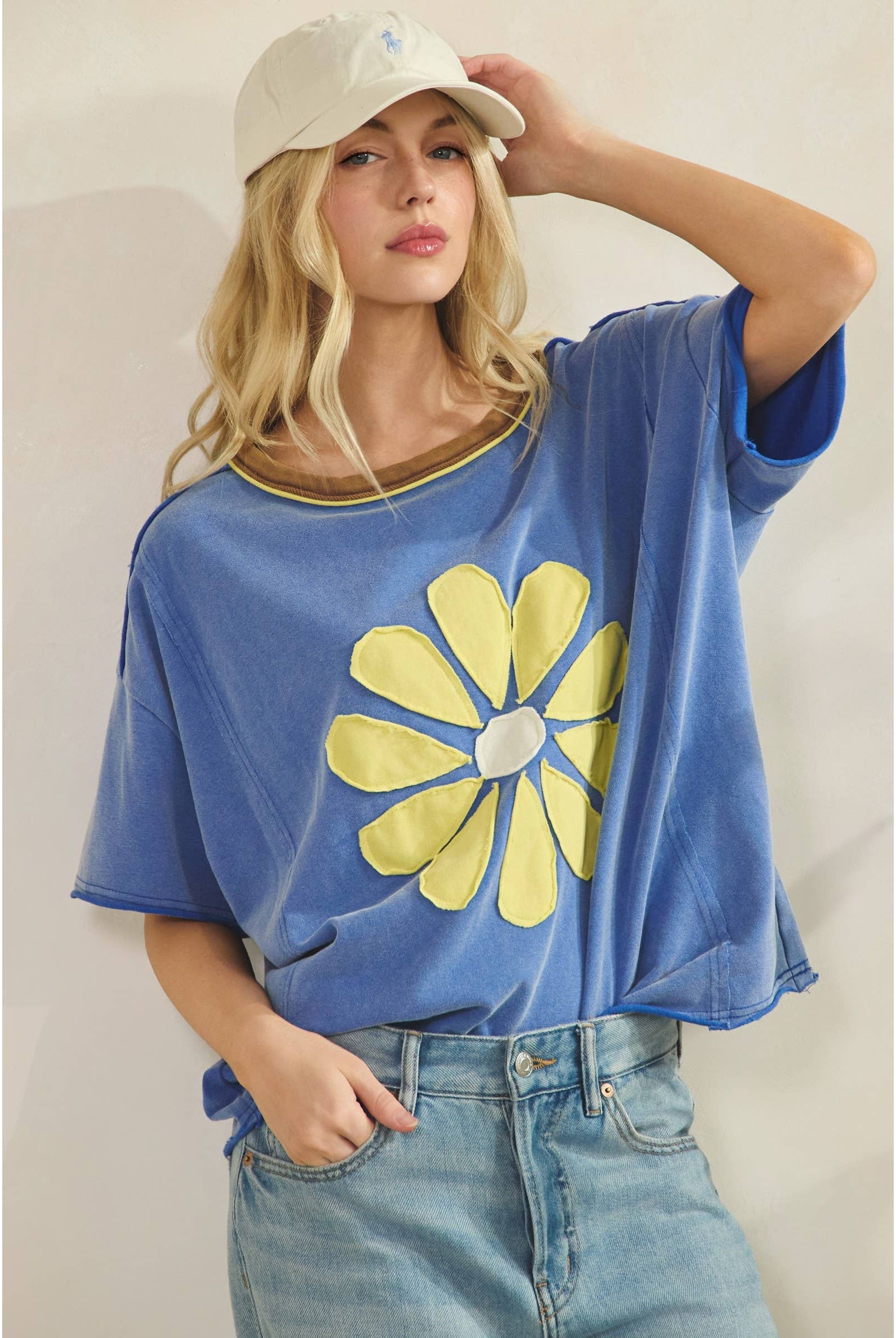 Daisy Applique Tee-Vintage Wash Tee-Sage + Fig-Stuffology - Where Vintage Meets Modern, A Boutique for Real Women in Crosbyton, TX