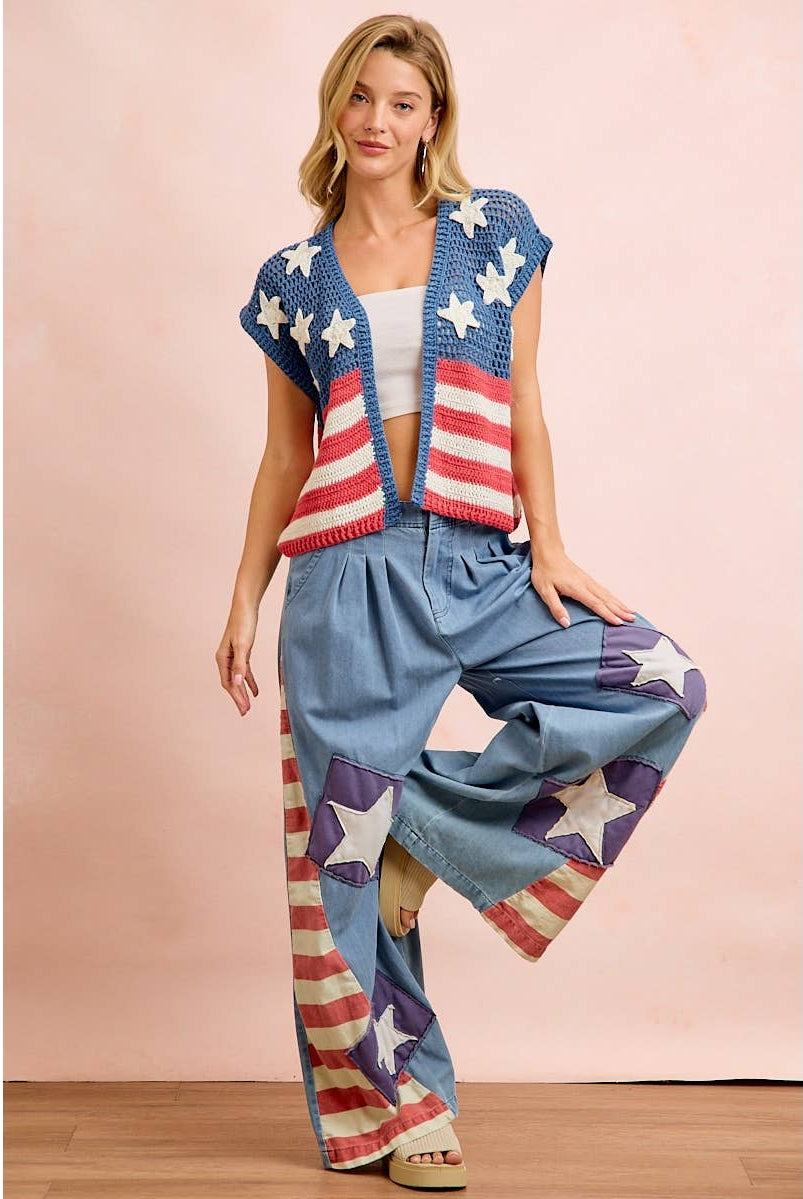 American Flag Short Sleeve Cardigan-Cardigan-BiBi-Stuffology - Where Vintage Meets Modern, A Boutique for Real Women in Crosbyton, TX