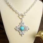 Decorative Cross Necklace Worn Gold or Silver Tone Front Toggle and Turquoise-Necklaces-PennyLine inc-Stuffology - Where Vintage Meets Modern, A Boutique for Real Women in Crosbyton, TX