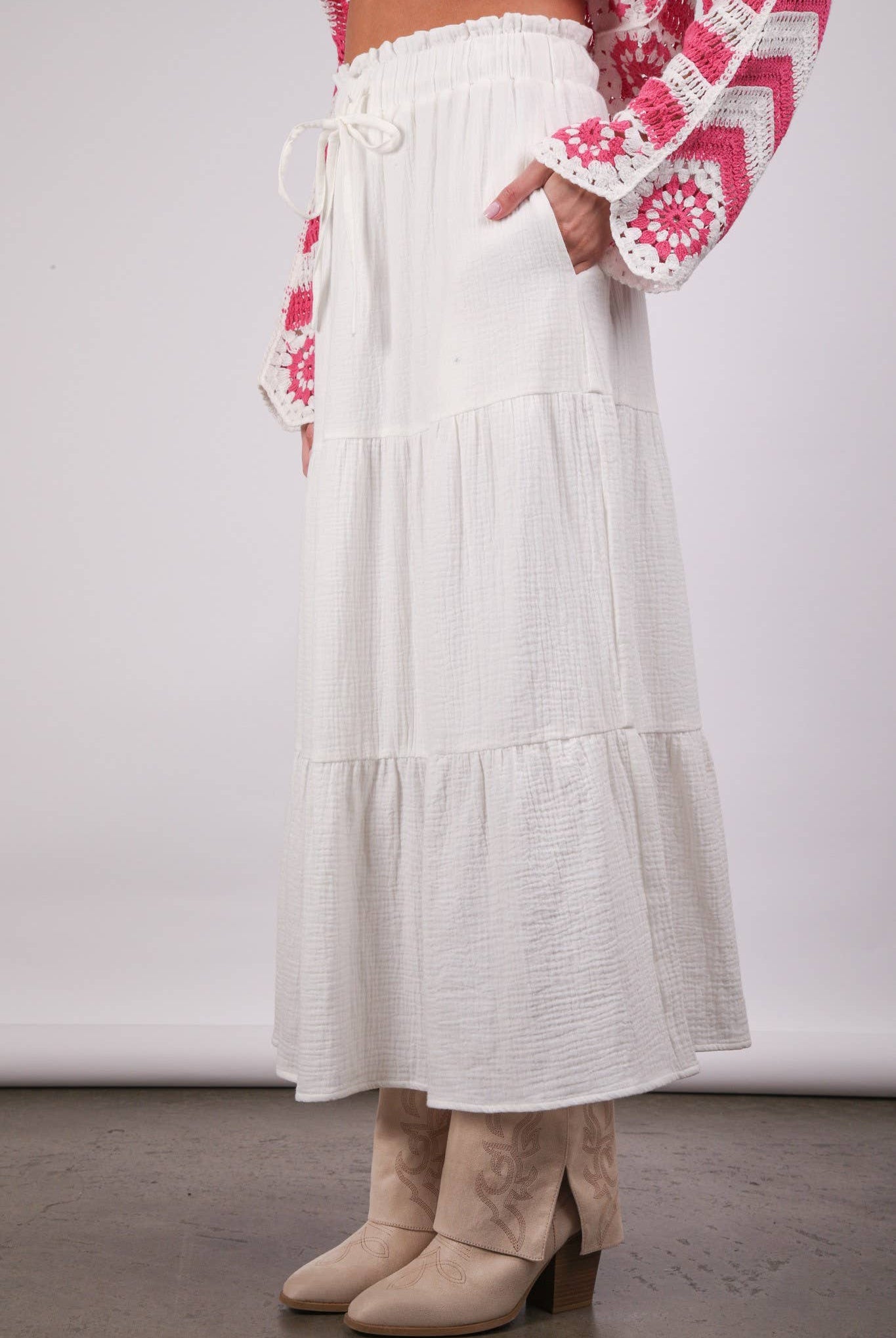 Elastic Waist Tiered Maxi Skirt-Skirts-VERY J-Stuffology - Where Vintage Meets Modern, A Boutique for Real Women in Crosbyton, TX