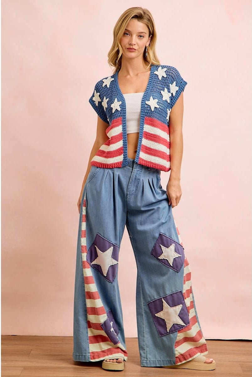 American Flag Short Sleeve Cardigan-Cardigan-BiBi-Stuffology - Where Vintage Meets Modern, A Boutique for Real Women in Crosbyton, TX