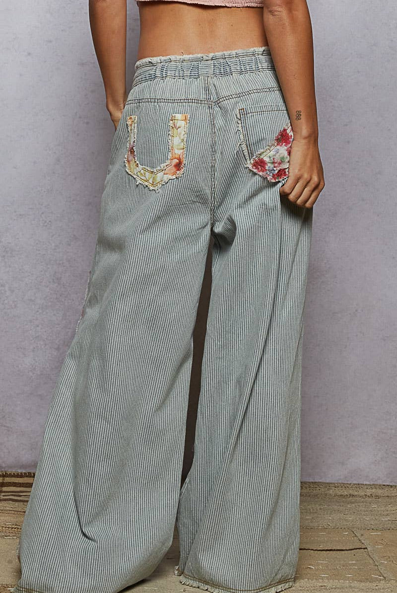 POL Clothing Vintage Striped Patch Pants-Jeans-Pol Clothing-Stuffology - Where Vintage Meets Modern, A Boutique for Real Women in Crosbyton, TX