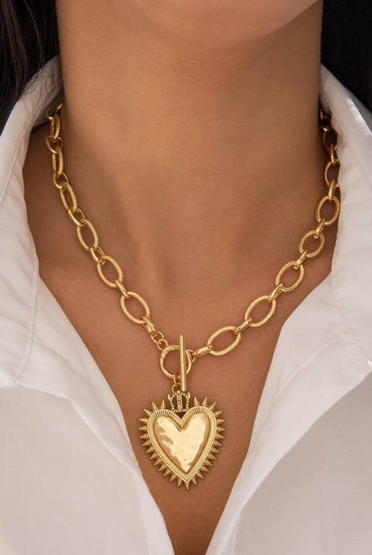 SPIKED HEART CHUNKY CHAIN TOGGLE NECKLACE | 40NK9575-Necklaces-JOSSLYN by wall to wall-Stuffology - Where Vintage Meets Modern, A Boutique for Real Women in Crosbyton, TX