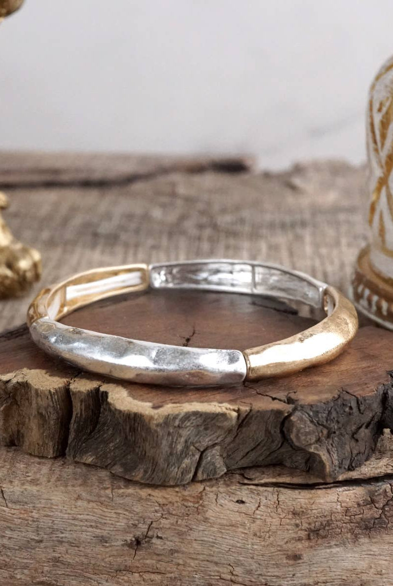 Boho Stretchy Minimalist Bangle Raw Textured Worn Gold-Bracelets-PennyLine inc-Stuffology - Where Vintage Meets Modern, A Boutique for Real Women in Crosbyton, TX