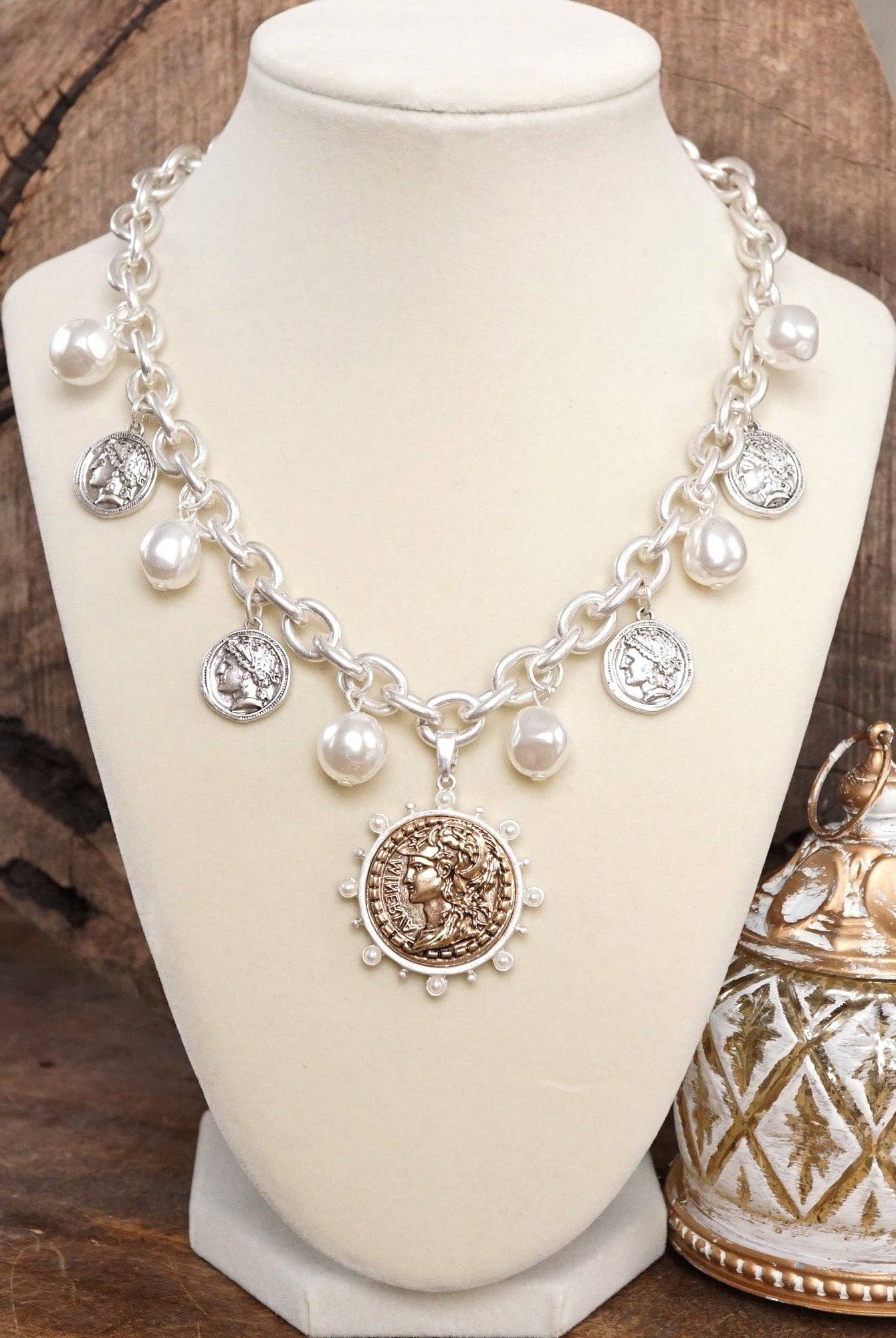Boho Coin and Pearl Charms Statement Necklace – Gold and Silver Tone-PennyLine inc-Stuffology - Where Vintage Meets Modern, A Boutique for Real Women in Crosbyton, TX