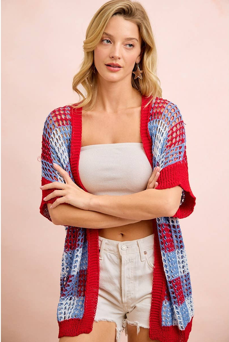 Checker Board Open Knit Cardigan-Cardigan-BiBi-Stuffology - Where Vintage Meets Modern, A Boutique for Real Women in Crosbyton, TX