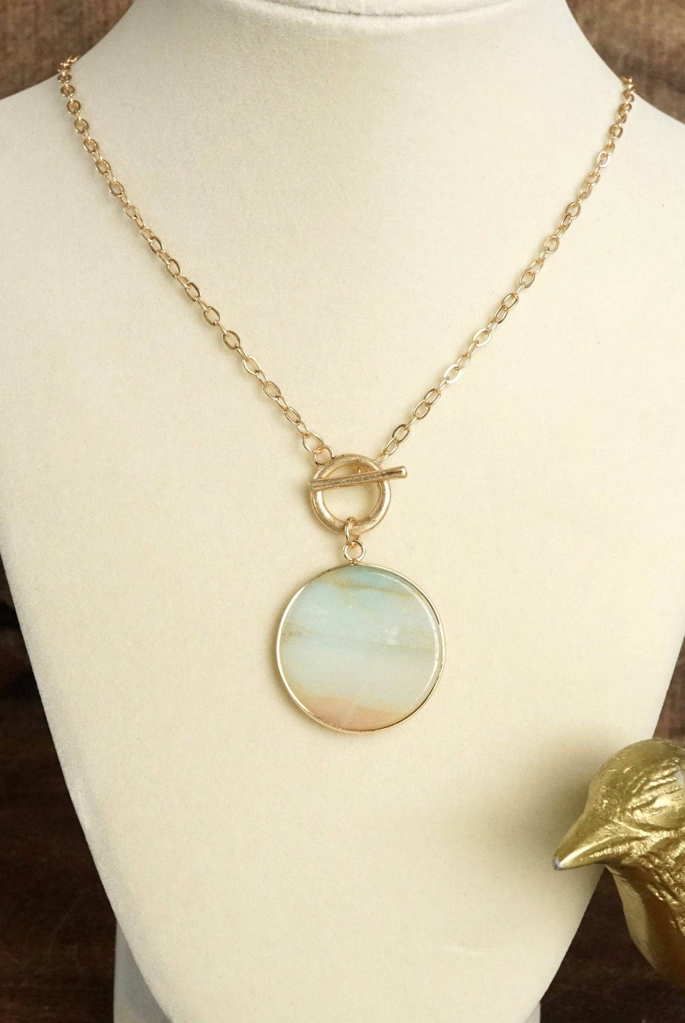 Semi-Precious Disc Pendant Front Toggle Chain Necklace-Necklaces-PennyLine inc-Stuffology - Where Vintage Meets Modern, A Boutique for Real Women in Crosbyton, TX