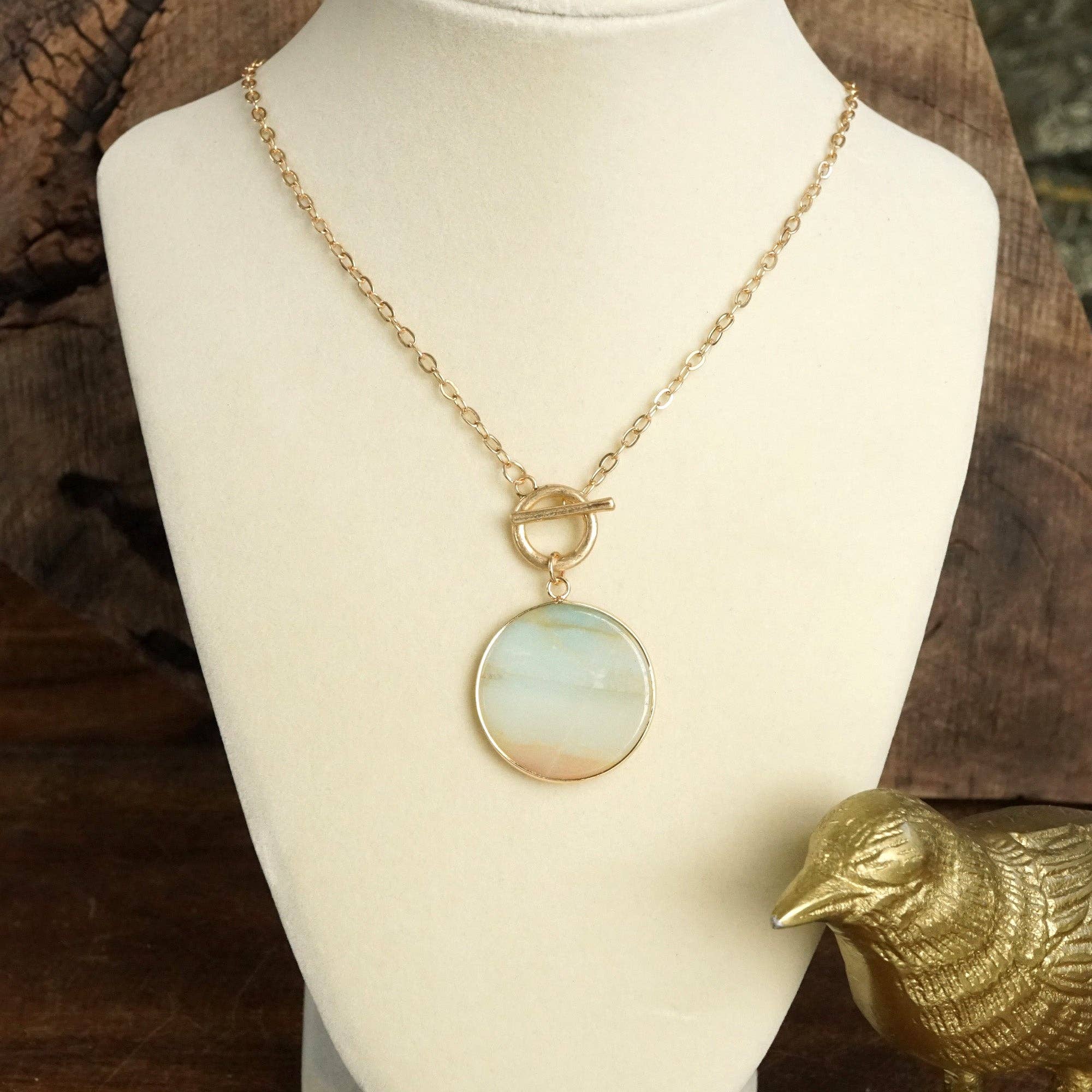 Semi-Precious Disc Pendant Front Toggle Chain Necklace-Necklaces-PennyLine inc-Stuffology - Where Vintage Meets Modern, A Boutique for Real Women in Crosbyton, TX