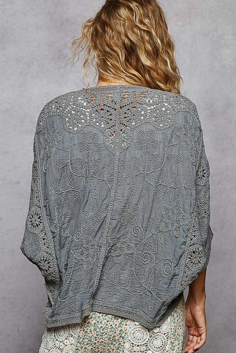 V-neck crochet woven roomy fit cardigan top-Gauze Cardigan-Pol Clothing-Stuffology - Where Vintage Meets Modern, A Boutique for Real Women in Crosbyton, TX