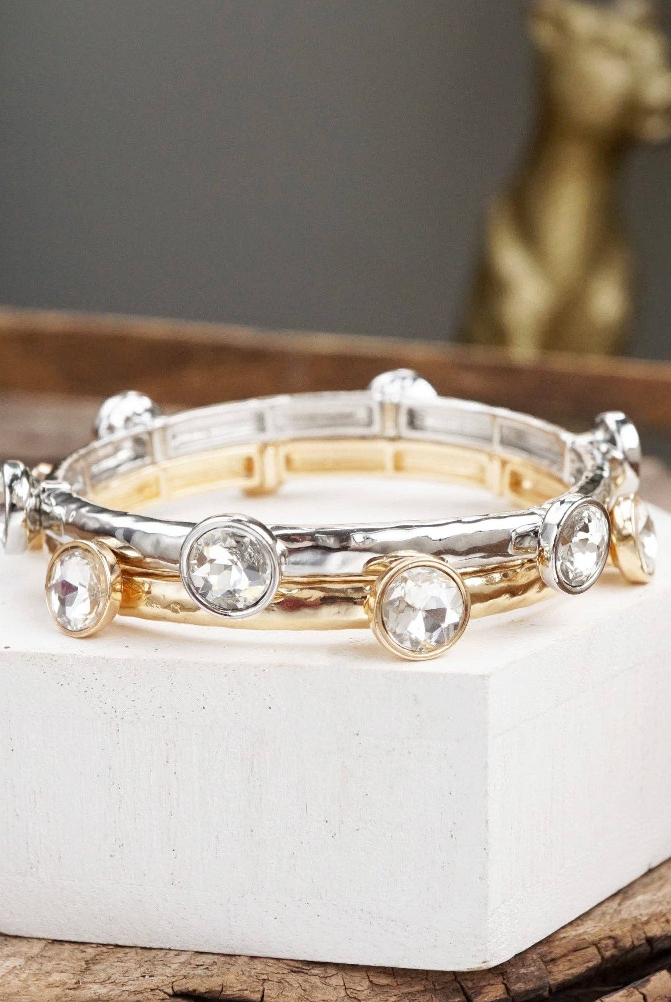 Sparkly clear crystals bangle in Gold Or Silver Tone-Bracelets-PennyLine inc-Stuffology - Where Vintage Meets Modern, A Boutique for Real Women in Crosbyton, TX