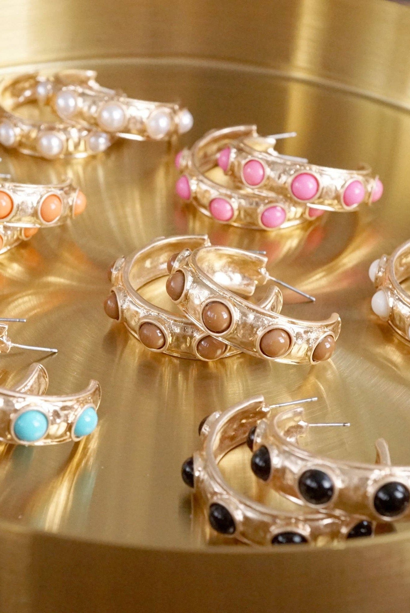 Jeweled Bubble Hoop Earrings – Colorful Acrylic Cabochons-PennyLine inc-Stuffology - Where Vintage Meets Modern, A Boutique for Real Women in Crosbyton, TX