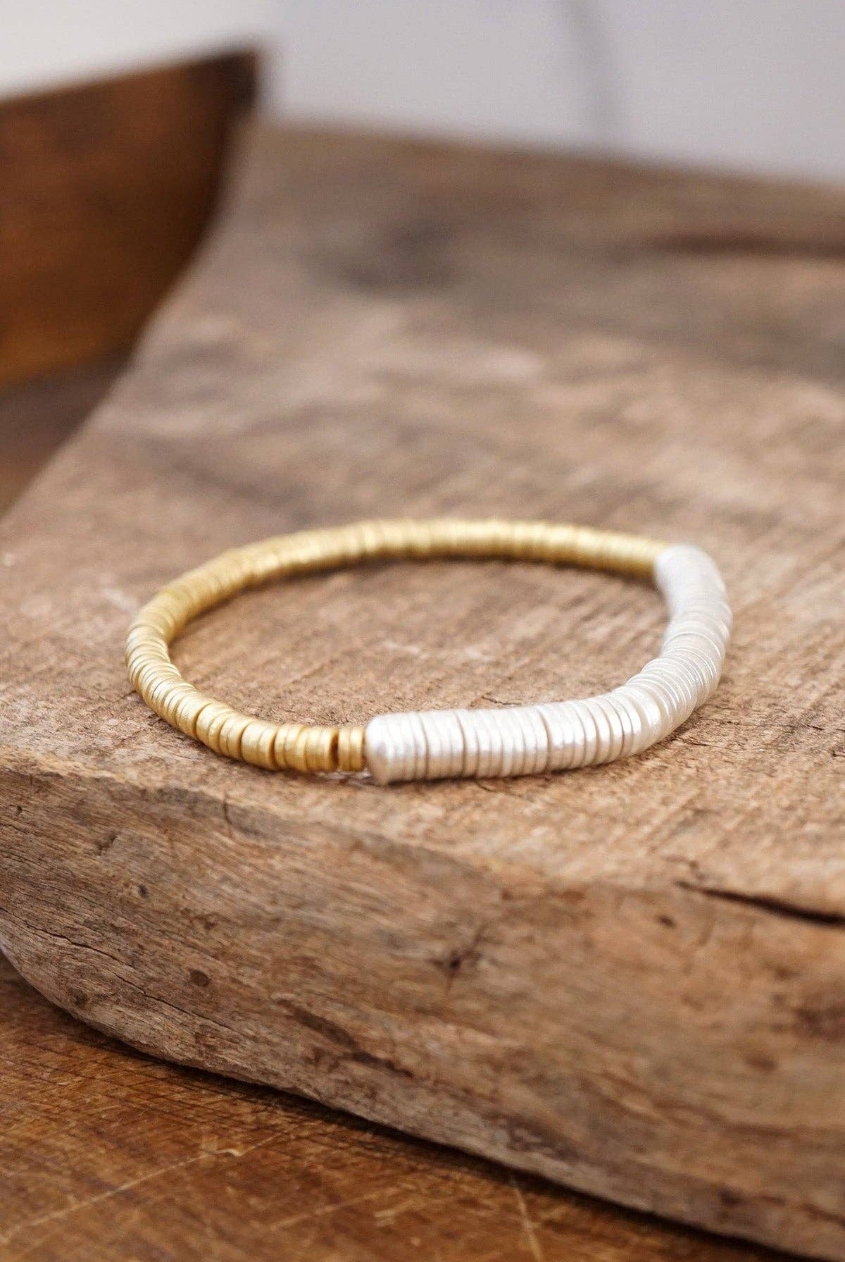 Heishi Disc Boho beaded stretchy bracelet Silver Gold Shell-Bracelets-PennyLine inc-Stuffology - Where Vintage Meets Modern, A Boutique for Real Women in Crosbyton, TX