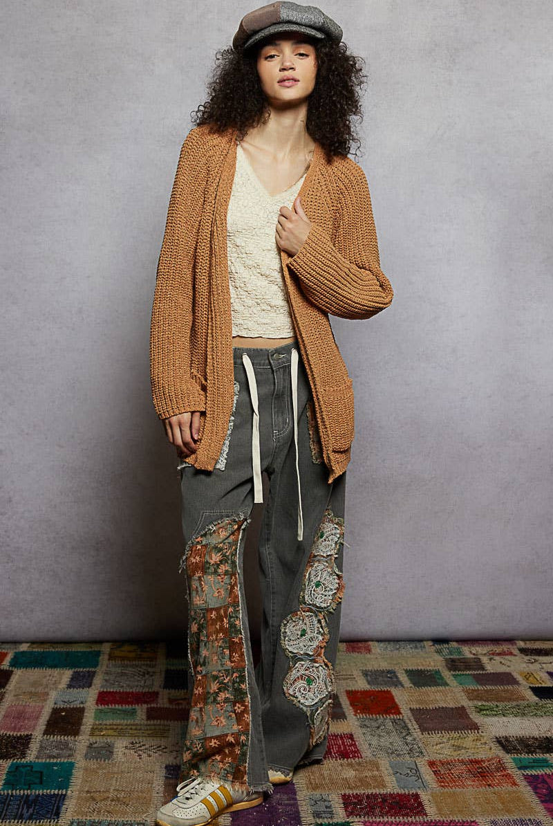 POL Clothing - Long sleeve front pocket chenille sweater open cardigan-Sweater Cardigan-Pol Clothing-Stuffology - Where Vintage Meets Modern, A Boutique for Real Women in Crosbyton, TX