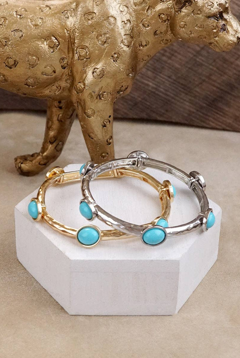 Desert Orbit – Turquoise Station Stretch Bangle-Bracelets-PennyLine inc-Stuffology - Where Vintage Meets Modern, A Boutique for Real Women in Crosbyton, TX