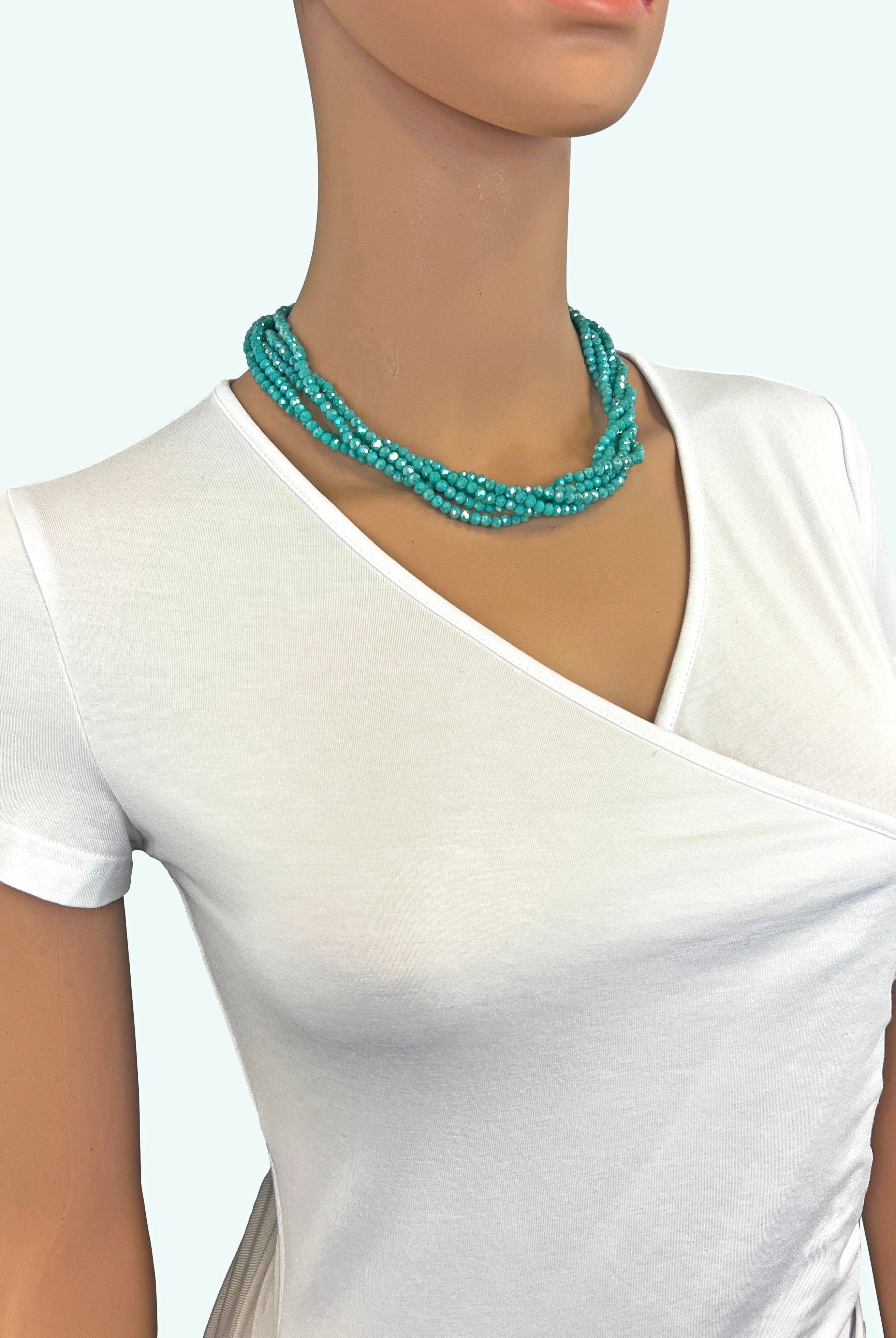 5 Strand Rondelle Blue Turquoise Crystal Necklace-Necklaces-IST Jewelry-Stuffology - Where Vintage Meets Modern, A Boutique for Real Women in Crosbyton, TX