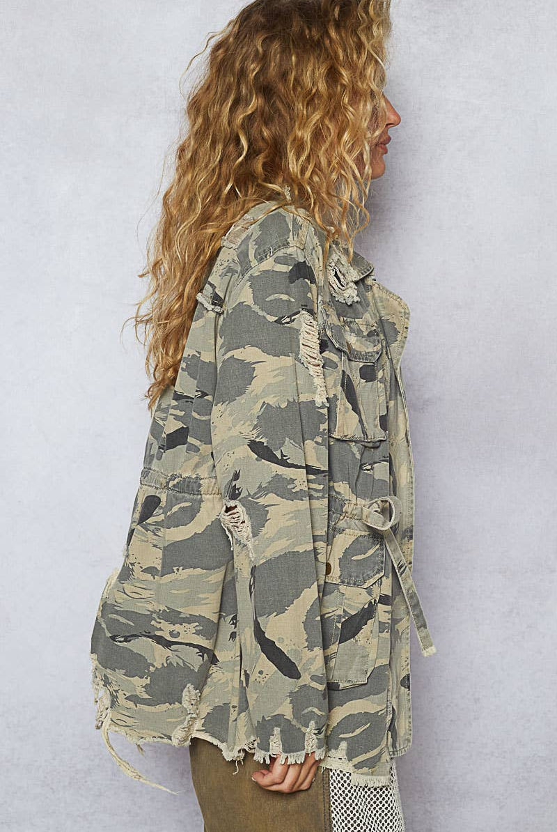 POL Clothing Sweet Camo Twill Jacket-Jackets-Pol Clothing-Stuffology - Where Vintage Meets Modern, A Boutique for Real Women in Crosbyton, TX