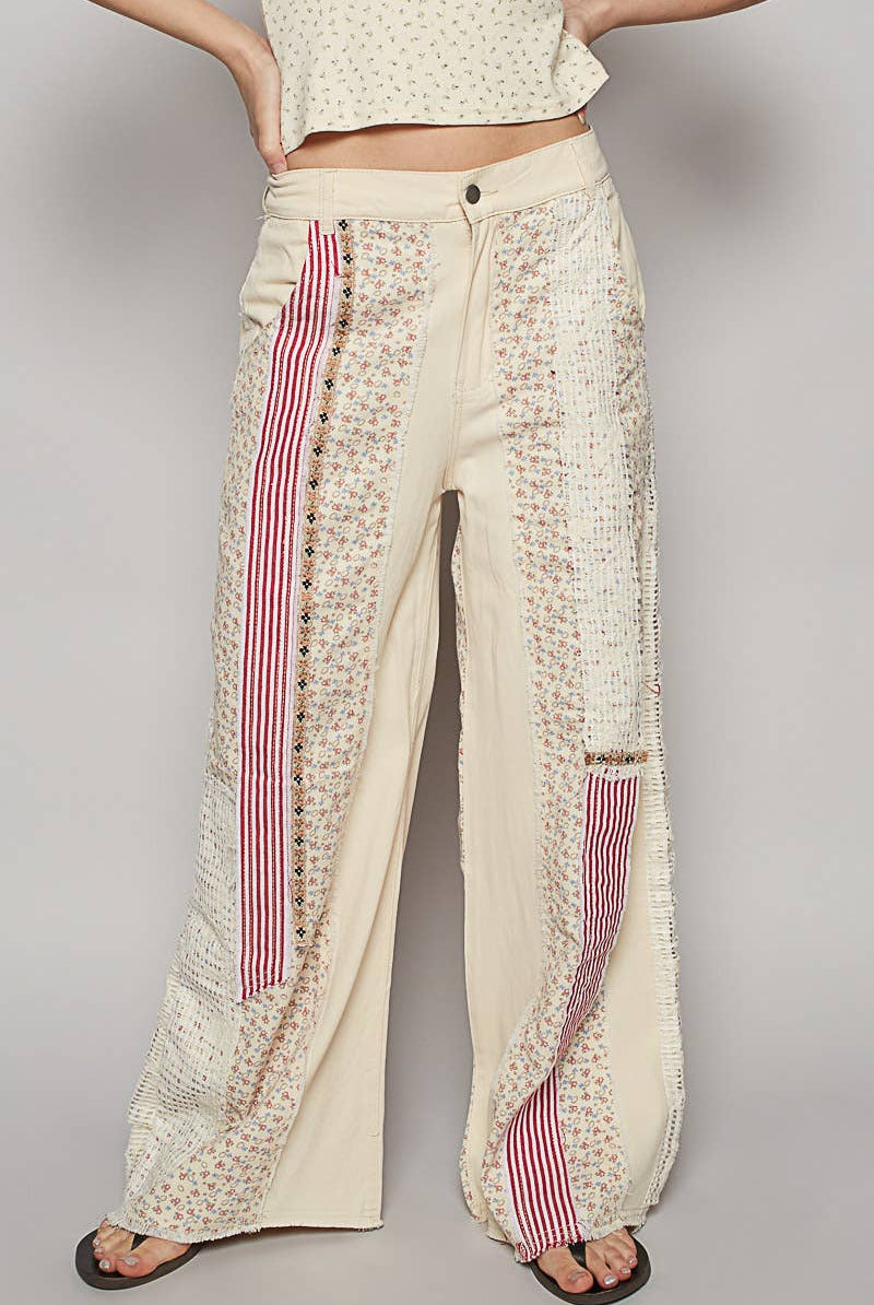 POL Clothing Patchwork Relaxed Woven Denim Jeans-Jeans-Pol Clothing-Stuffology - Where Vintage Meets Modern, A Boutique for Real Women in Crosbyton, TX