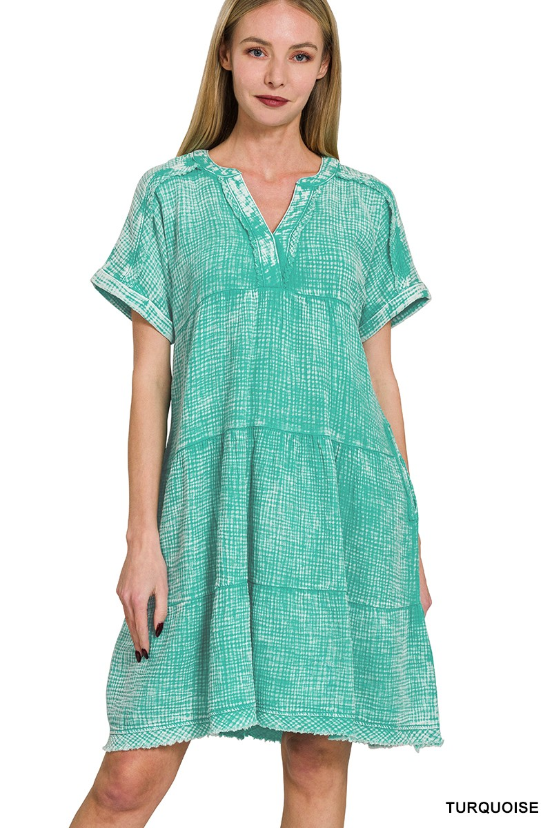 V-neck Gauze Dress-Dresses-Zenana-Stuffology - Where Vintage Meets Modern, A Boutique for Real Women in Crosbyton, TX