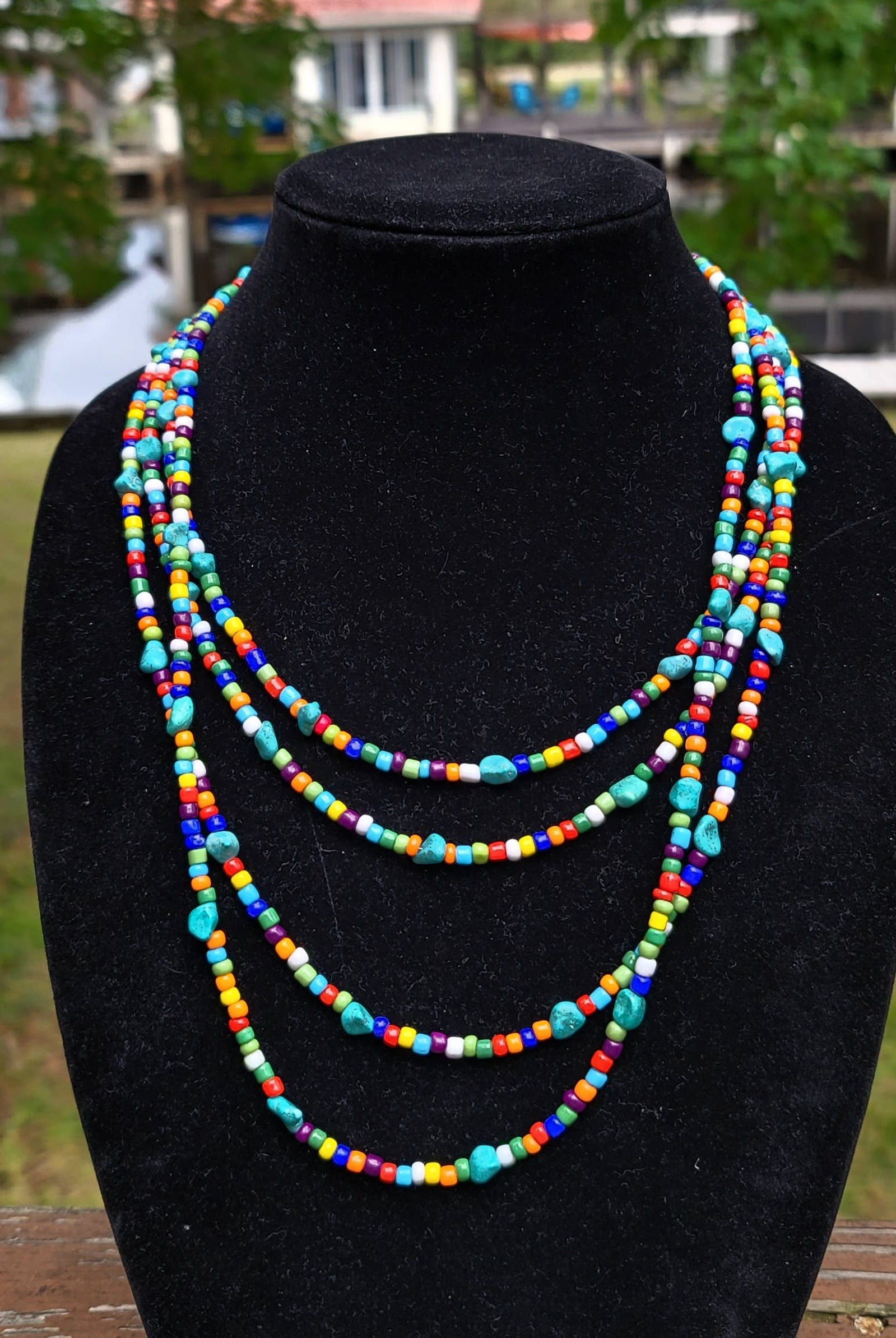 Native American made Turquoise, glass bead necklace-Horse Spirit Studio-Stuffology - Where Vintage Meets Modern, A Boutique for Real Women in Crosbyton, TX