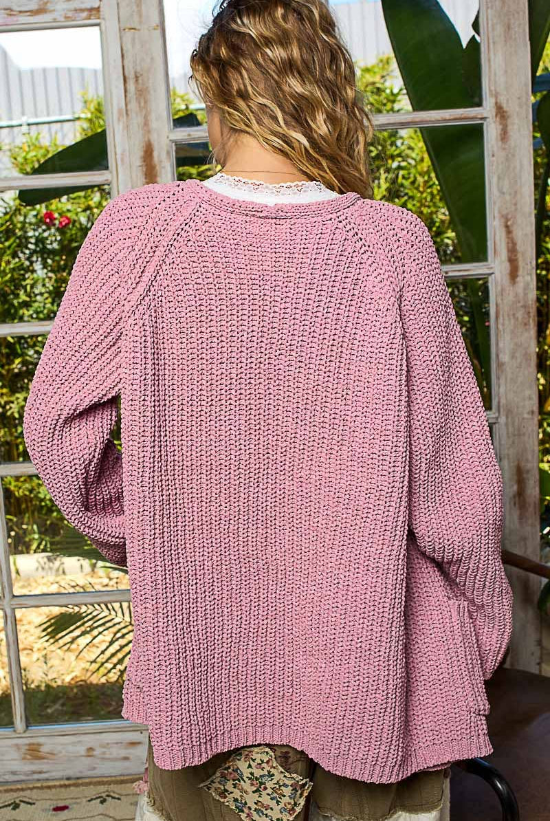 POL Clothing - Long sleeve front pocket chenille sweater open cardigan-Sweater Cardigan-Pol Clothing-Stuffology - Where Vintage Meets Modern, A Boutique for Real Women in Crosbyton, TX