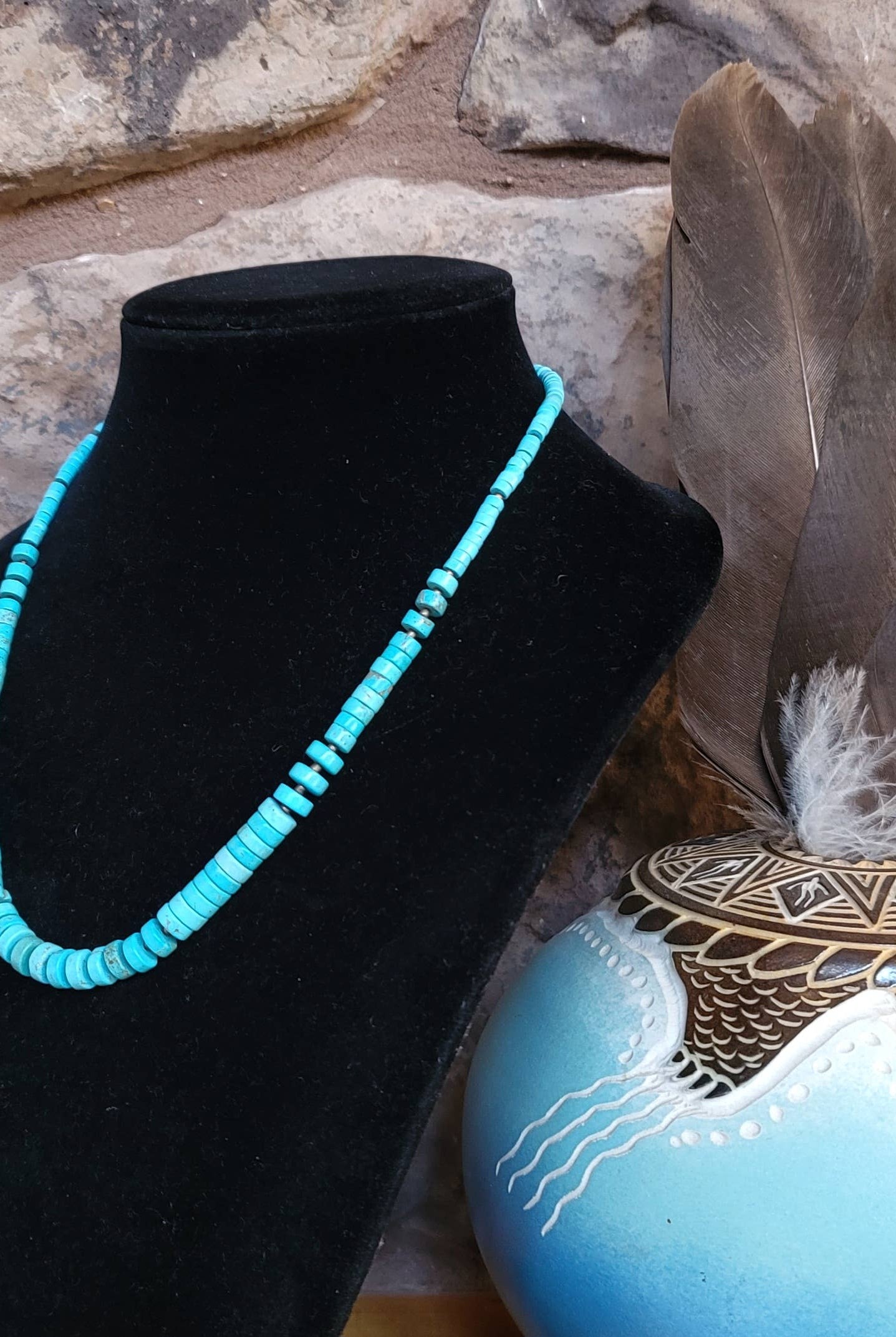 Turquoise Heishi graduated necklace with Seashell Heishi-Horse Spirit Studio-Stuffology - Where Vintage Meets Modern, A Boutique for Real Women in Crosbyton, TX