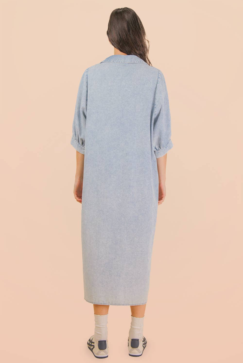 Washed Denim Casual Midi Dress-Dresses-VERY J-Stuffology - Where Vintage Meets Modern, A Boutique for Real Women in Crosbyton, TX