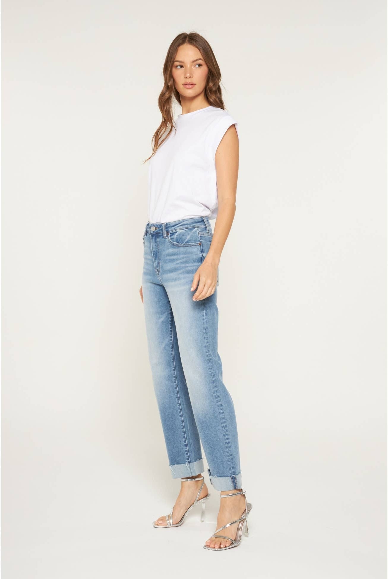 High Rise Straight Leg Cuffed Mica Denim Jeans-Jeans-Mica Denim-Stuffology - Where Vintage Meets Modern, A Boutique for Real Women in Crosbyton, TX