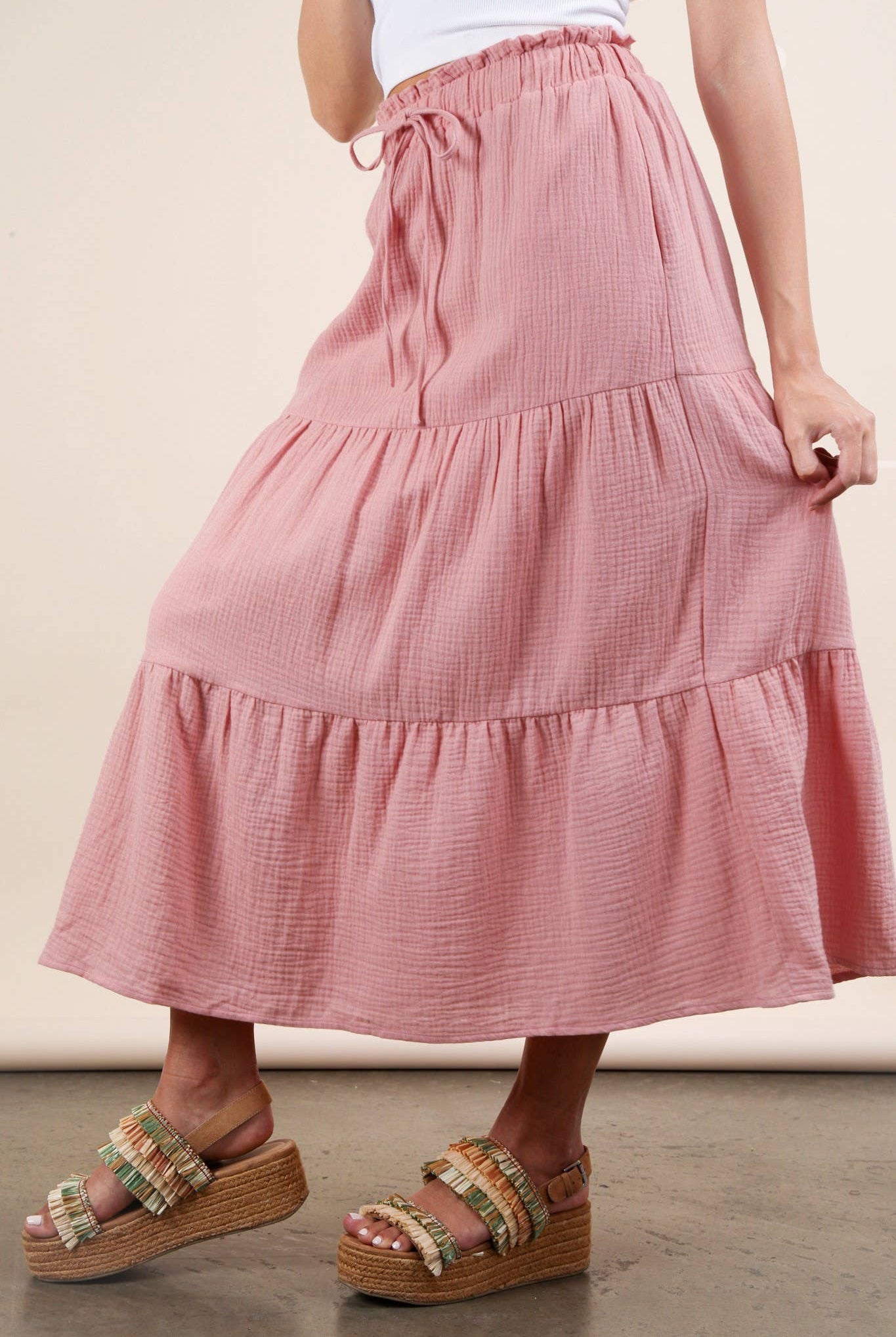 Elastic Waist Tiered Maxi Skirt-Skirts-VERY J-Stuffology - Where Vintage Meets Modern, A Boutique for Real Women in Crosbyton, TX