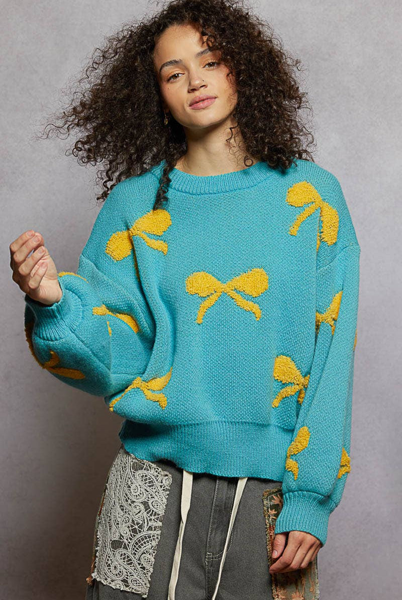 POL Clothing Round Neck Bow Sweater-Sweaters-Pol Clothing-Stuffology - Where Vintage Meets Modern, A Boutique for Real Women in Crosbyton, TX