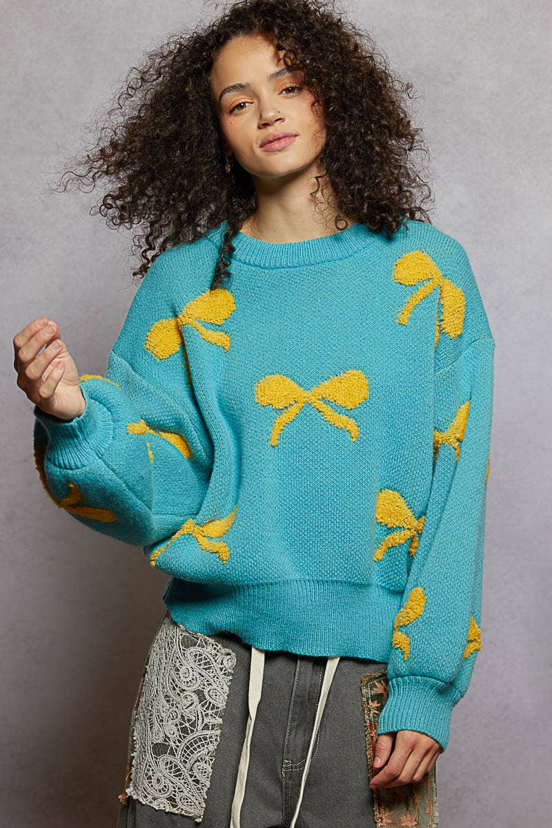 POL Clothing Round Neck Bow Sweater-Sweaters-Pol Clothing-Stuffology - Where Vintage Meets Modern, A Boutique for Real Women in Crosbyton, TX
