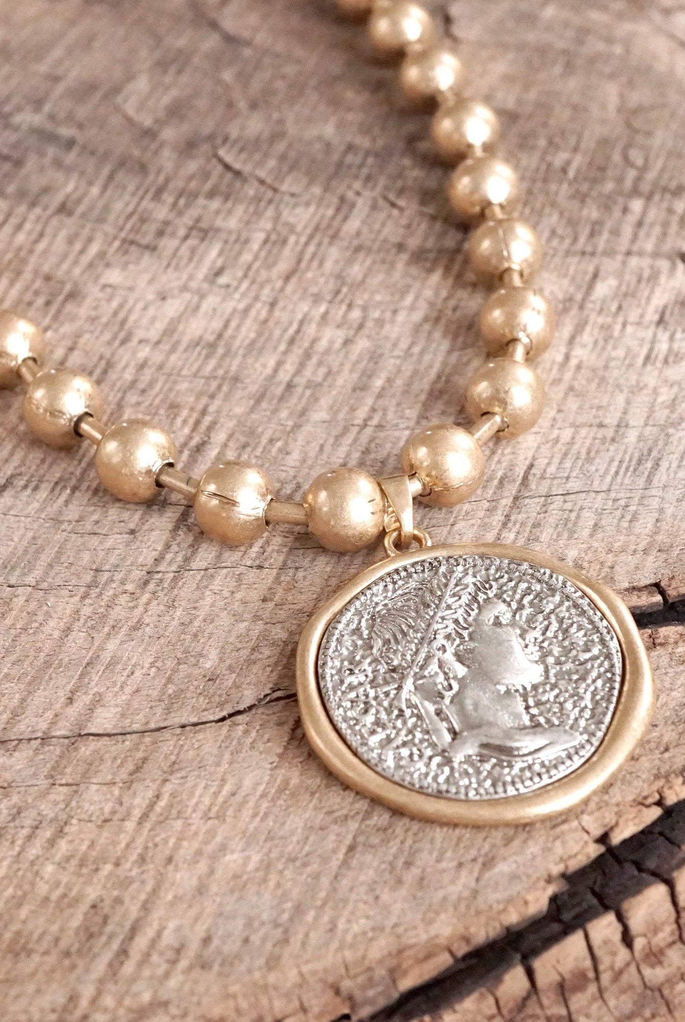 Coin Chunky Ball Chain Statement Necklace – Gold and Silver Tone-Necklaces-PennyLine inc-Stuffology - Where Vintage Meets Modern, A Boutique for Real Women in Crosbyton, TX