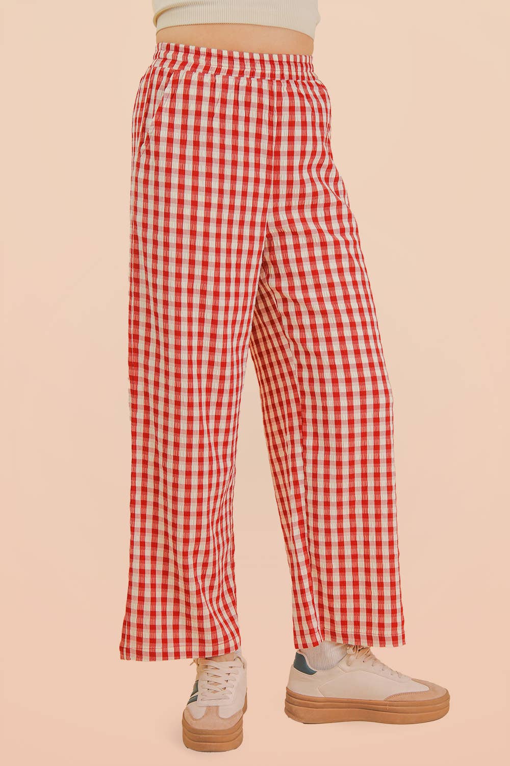 Elastic Waist Checkered Casual Pants-Pants-VERY J-Stuffology - Where Vintage Meets Modern, A Boutique for Real Women in Crosbyton, TX