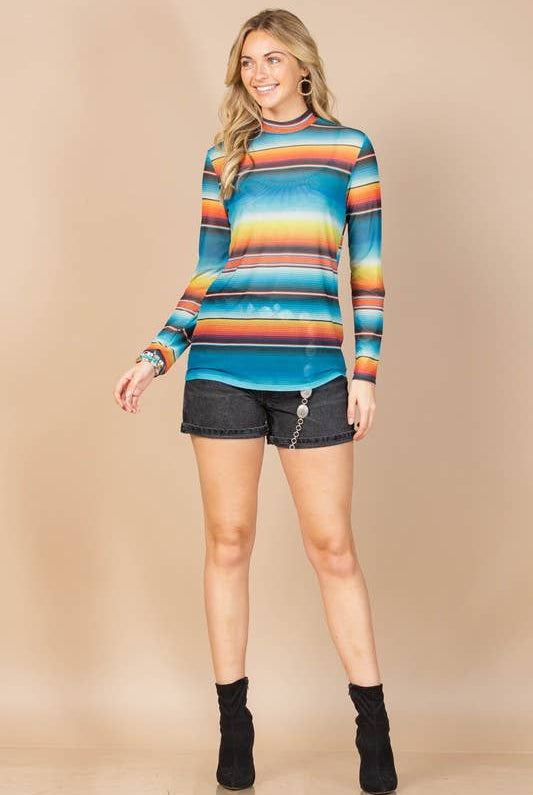 SERAPE PRINT SEMI SHEER MESH TOP-MESH TOP-Avery-Stuffology - Where Vintage Meets Modern, A Boutique for Real Women in Crosbyton, TX