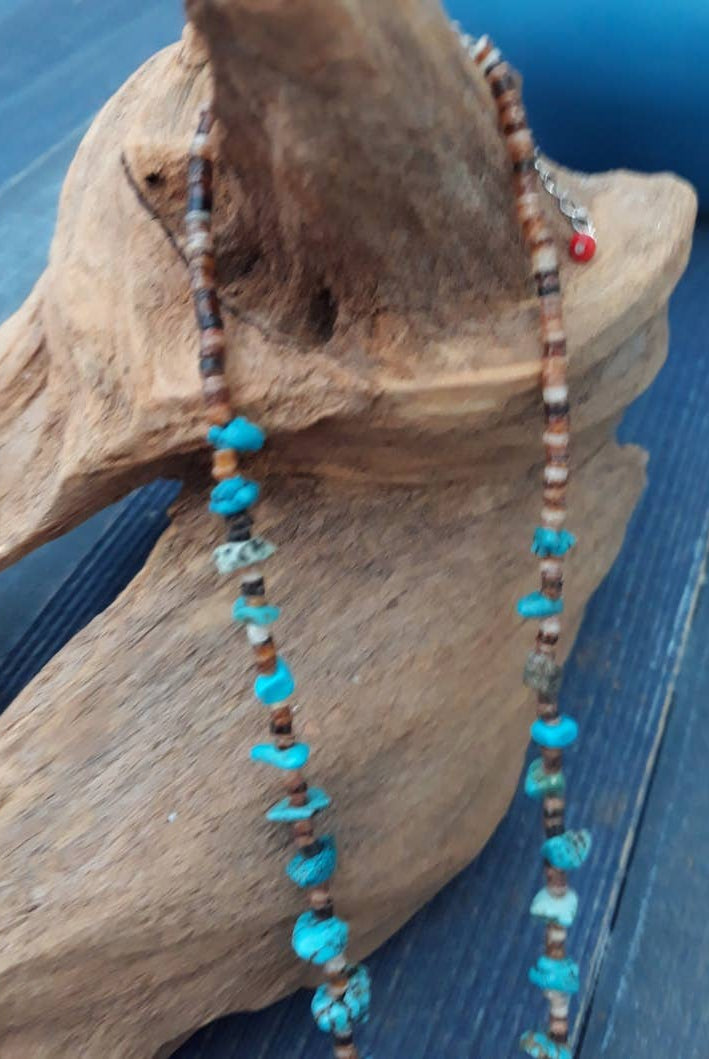 Handmade Turquoise Nugget Necklace with Seashell Heishi-Horse Spirit Studio-Stuffology - Where Vintage Meets Modern, A Boutique for Real Women in Crosbyton, TX
